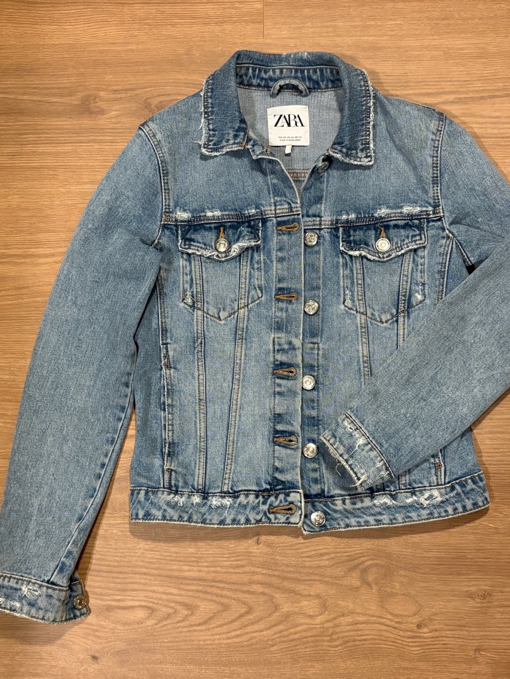 Zara Distressed Light Blue Denim Jacket